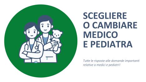 DUE ICONE DI UN MEDICO E UN PEDIATRA CON UN PELUCHE DI ORSO IN BRACCIO E UNA SCRITTA CON IL TITOLO DELLA SEZIONE